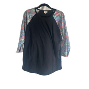 LuLaRoe 2XL Women's Raglan Baseball Style Black Top Round Neck
